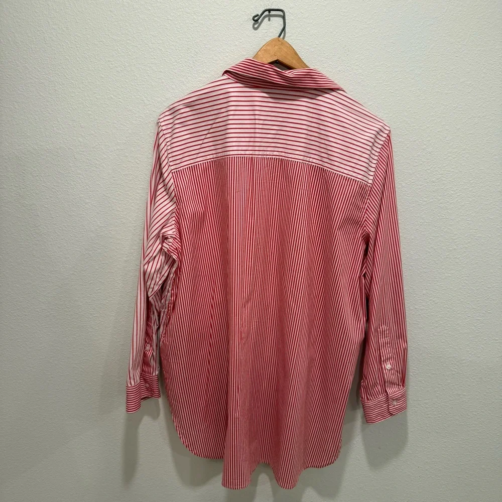Vintage Calvin Klein Red & White Vertical Stripe Long Sleeve Button Up Size L - Picture 3 of 9